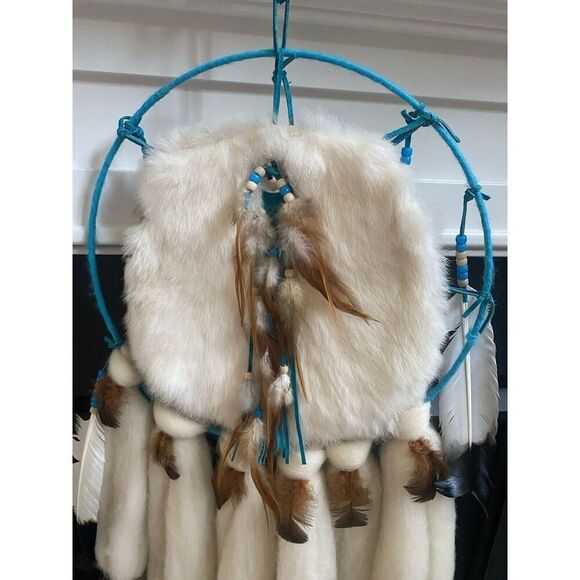 hand-made wool and rabbit`s fur Mandella Aqua Cream Feathers - Picture 5 of 5